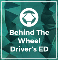 A green background with the words behind the wheel driver 's ed.